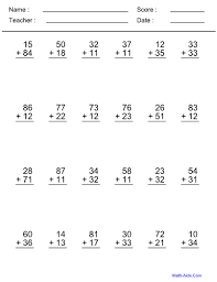 The range of numbers used for each worksheet may be individually varied to generate different sets of problems. Addend 2 Digit Addition Worksheet