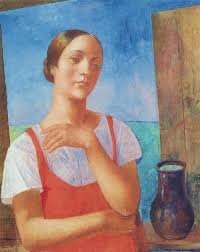 Kuzma Petrov Vodkin A Girl In A Red Sarafan 1928 Artist Art Painting