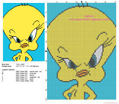 Free counted cross stitch bird patterns. Tweety Bird Looney Tunes Character In A Yellow Background Tile Free Cross Stitch Pattern Design Free Cross Stitch Patterns Simple Unique Alphabets Baby