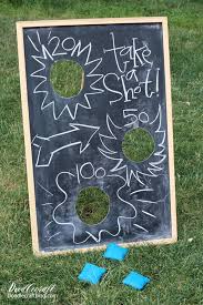 I used a bowl from my kitchen to trace 6 holes. Bean Bag Toss Chalkboard Upcycle Diy