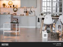 Home tour | scandinavian interior with amazing kitchen island design. Christmas Decorated Image Photo Free Trial Bigstock