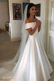 A Line Satin Off The Shoulder Ivory Wedding Dresses Short Sleeves Wedding Gowns On Sale Pr Off Shoulder Wedding Dress Wedding Dress Belt Online Wedding Dress