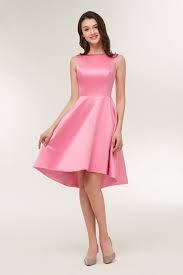 Elegant High Low A Line Boat Neck Pink Prom Evening Dress Evening Dresses Prom Evening Dresses Elegant Short Satin Dress
