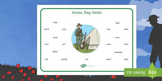 Australian new zealand army corps. Anzac Day Verbs Word Mat Teacher Made