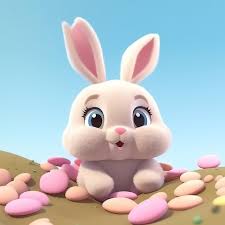 Easter day with cartoon a cute bunny rabbit is sits laying or sleeping in a  nest or field flowers