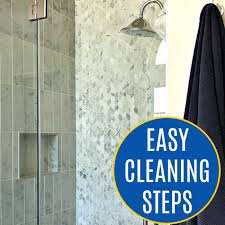 Floors should be swept regularly with a soft broom, and they can be wiped off periodically. Safely Clean A Shower Glass Door With Marble Tile Abbotts At Home