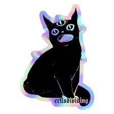 Third Eye Black Cat Holographic Sticker Black Cat Drawing Creepy Cute Pop Illustration