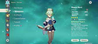 The catalyst is a weapon that conjures basic elemental magical attacks, this weapon is both deadly and can be utilized in any range. R5 Mappa Mare Sucrose