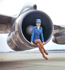 Pan Am Stewardess Sitting Inside An Engine Of A Boeing 707 Stewardess Pan Am Flight Attendant