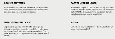 Échanger ou annuler un billet de train dans les 30 jours avant le départ coûte désormais 5 euros, et encore plus la veille ou la sncf préfère les voyageurs qui ne changent pas d'avis. Service E Billet