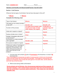 Genetics Unit Test Study Guide Answer Key