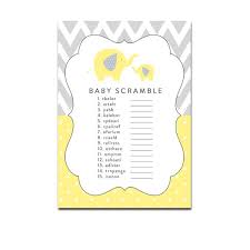 If you need directions/ideas on how to put the elephant guest book together or would like to personalize one, be sure to hop on over to my elephant baby shower guest book printable which walks you. Free Printable Baby Shower Game Baby Scramble Yellow Gray Elephant Chevron Instant Download Instant Download Printables Free Printable Baby Shower Games Printable Baby Shower Games Baby Shower Games