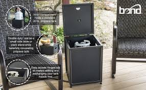You don't necessarily need a fence to run all the way around the tank: Amazon Com Bond Manufacturing 67635 Cover Hideaway Table For Gas Fire Pits Suitable For Any 20lb Propane Tanks Black Garden Outdoor