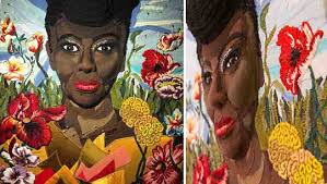 #jess de wahls #putting on by brave face #embroidery #woman artist #art #disconnect between what you appear to be and what you are #putting on armor to go for anyone looking for cool stuff, click on the link and check out jess de wahls's shop! Jess De Wahls Chimamanda Ngozy Adichi 2014 46cmx61cm Textileartist Org