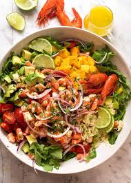 Minced chicken, blended beef or fried tofu with fresh herbs and lime juice. Prawn Mango Avocado Summer Salad Recipetin Eats