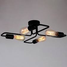 Black Vintage Barn Metal Semi Flush Mount Ceiling Lighting With 4 Ligh Unitarylighting