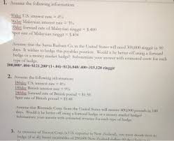 Welcome to the page of malaysian ringgit (myr) exchange rate (malaysian ringgit currency conversion). Solved 1 Assume The Following Information 90day U S In Chegg Com