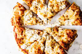 Four Cheese Pizza Mozzarella Parmesan Brie And Ricotta I Am A Food Blog Recipe Four Cheese Pizza Cheese Pizza Recipe Four Cheese Pizza Recipes