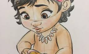 First draw four small marks to indicate the height and width of the circle, then connect the marks using curved lines. How To Draw Moana Disney Cute766