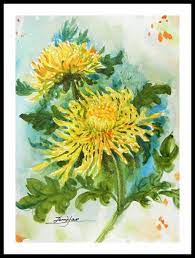 Original Water Color Painting Yellow Chrysanthemum Flowers Etsy Watercolor Paintings Chrysanthemum Flower Original Watercolor Painting