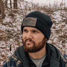 Knit Cuffed Beanie • Black Knit Hat • Leather Patch • Duvall Leather