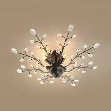 Possini euro design modern ceiling light flush mount fixture chrome 16 wide silver fabric drum shade for bedroom kitchen hallway. 4 Lights Semi Flush Mount Lighting With Clear Crystal Decoration Vintage Ceiling Light Fixture In Black White Beautifulhalo Com