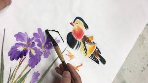 鴛鴦 鳶尾花 國畫花鳥畫法示範 國畫山水影音教學園區 林振彪 chinese painting painting bird