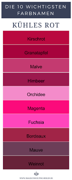 Farbnamen Fur 10 Kuhle Kalte Rottone Kirschrot Granatapfel Malve Himbeer Orchidee Magenta Fuchsia Bordeaux Mauve Farbenpsychologie Granatapfel Farben