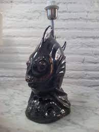 Vintage sculpture fish table lamp golden ceramic with mirror effect, 1970s. Vintage Ceramic Fish Table Lamp For Sale At Pamono