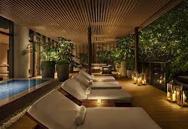 This warm and lush spa set behind a large brass gate features vichy showers. 110 Wellness Spa Ideas Wellness Spa Pool Houses House Design