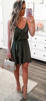 Birthday Dinner Outfit Ideas Summer Olive Ruffle Dress Birthday Dinner Outfit Dinner Outfit Summer Dinner Outfits