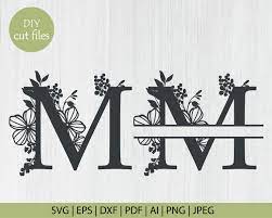 Download Botanical Floral Letter M Split Monogram Svg Split Monogram Etsy In 2021 Monogram Svg Lettering Monogram Letters