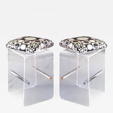 This bar stool is sanded and polished by hand. Pair Of Charles Hollis Jones Waterfall Bar Stools In Lucite With Swiveling Seats