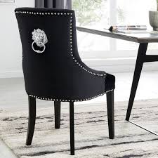 .retail packaging (where packaging is applicable), velvet dining chairs with knocker upholstered wooden chairs room home restaurant, type: Lion Dining Chair Black Door Knocker Black Chair Black Velvet Dining Chair