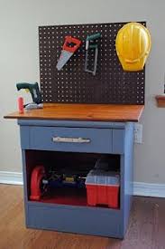 Toy Workbench From A Nightstand Via Tipjunkie Com Kids Workbench Diy Play Kitchen Best Kids Toys