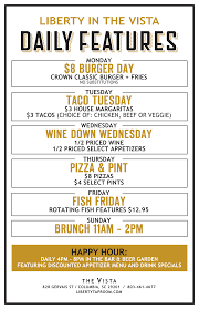 With a taco tuesday special of $0.99 tacos, with a maximum order of 50 per visit at that price, you and your loved ones could be satisfied for a few days! Https Media Cdn Getbento Com Accounts D0f496c49a633092d1ef5128e9185089 Media Hb4qhsmsqtwb8hwmpgwg 28200 29liberty 20tap 20vista 20daily 20features 2011x17 Pdf
