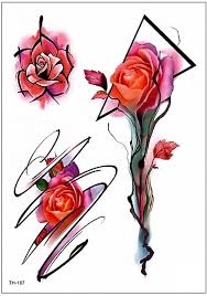 Dolores Red Watercolor Linework Neo Traditional Rose Temporary Tattoo Neo Traditional Roses Traditional Rose Tattoos Watercolor Rose Tattoos