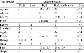 Temperatures At Which Fruit Tree Organs Suffer Frost Damage