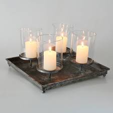 Just the right size to support a pillar candle with. Advent Tray With 4 Candle Holders 40 40cm Antique Look Metal Glass Silver 69769 Buy Online