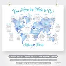 wedding seating chart plan printable custom watercolor world map