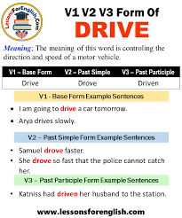 Meaning of name origin of name names meaning names starting with names of origin. Past Tense Of Drive Past Participle Form Of Drive Drive Drove Driven V1 V2 V3 Lessons For English