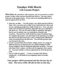 Tuesdays With Morrie Life Lessons Project Tuesdays With Morrie Life Lessons Lesson