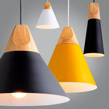 Nordic Pendant Light Wood Aluminum Lampshade Industrial Lighting Loft Lamparas Colorful Drop Lamp E27 3w Led Light Fixtures Wood Pendant Light Modern Wood Pendant Light Modern Led Ceiling Lights