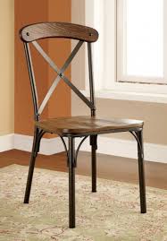 Set Of 2 Williston Forge Alpert Natural Elm And Bronze Metal Industrial Style Dining Chairs