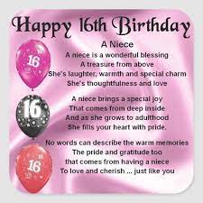 Birthday wishes for a nephew/niece who is turning 16. Niece Poem 16th Birthday Square Sticker Zazzle Com 16th Birthday Wishes 16th Birthday Card Happy Birthday Design