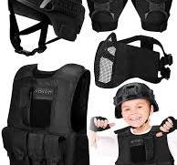 Cuffbow Paquete de 4 unidades de chaleco táctico para niños, casco y  guantes, juego de máscara, chaleco de paintball, airsoft, casco rápido,  máscara y ...