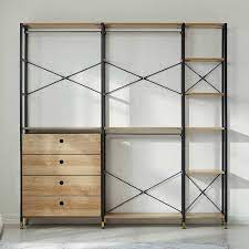 Spätestens wenn sich neu gekaufte kleidung auf stühlen, kommoden und allerlei anderen möbel türmt, weil der alte schrank aus allen nähten platzt, muss ein neuer kleiderschrank her. Offener Kleiderschrank Garderobe 210 Cm Breit In Akazie Dekor Schwarz Metall Hestalona