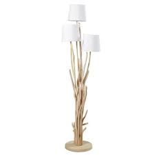 35 x 100 (shade 30 x 20) nombre d'ampoules : Lampadaire En Bois Flotte Et Abat Jour Blanc H159 Nirvana Maisons Du Monde