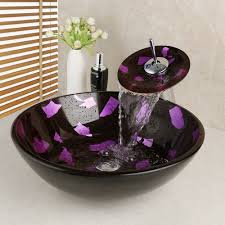 purple round tempered glass art basin