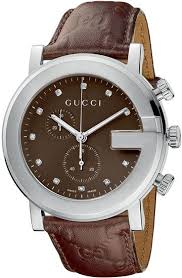 Gucci Watches For Men Gucci Ya101344 Men 101 G Round Chronograph Brown Dial Diamonds